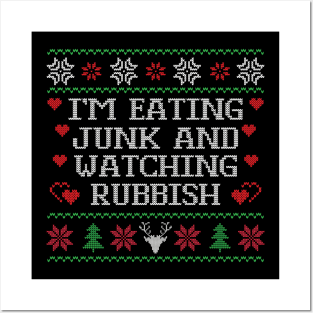 Eating Junk And Watching Rubbish Christmas Sweatshirt, Christmas Movie Quote Crewneck, Ugly Christmas Sweater, Unisex Xmas Holiday Hoodie Posters and Art